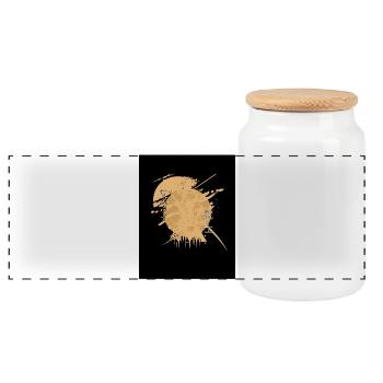 Samurai Horse Splatter Black - Panoramic Cookie Jar with Wooden Lid - white - Front