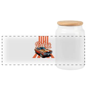 Retro-Auto und Vintage-Flair - Panorama Keksdose mit Holzdeckel - Weiß - Vorne