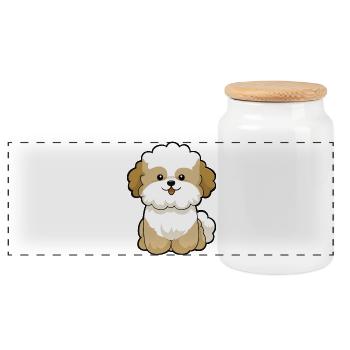 Chibi Pudel Pal Maskottchen - Panorama Keksdose mit Holzdeckel - Weiß - Vorne