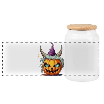 Citrouille d’Halloween avec des cornes - Boîte à biscuits avec couvercle en bois - blanc - Devant