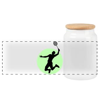 Badminton Spieler Silhouette – Smash Power - Panorama Keksdose mit Holzdeckel - Weiß - Vorne