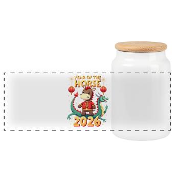 Nouvel An chinois du cheval 2026 - Boîte à biscuits avec couvercle en bois - blanc - Devant