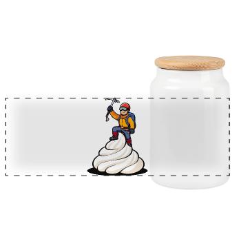 Mountaineer on Sahneberg – Funny Cartoon Motif - Panoramic Cookie Jar with Wooden Lid - white - Front