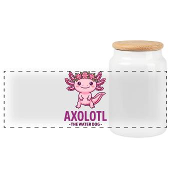 AXOLOTL DER WASSERHUND Niedliche rosa Blumenkrone - Panorama Keksdose mit Holzdeckel - Weiß - Vorne