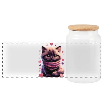 Chaton douillet écharpe rose - Boîte à biscuits avec couvercle en bois - blanc - Devant