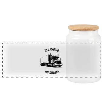 All Cargo No Drama – Trucker Life Apparel - Panorama Keksdose mit Holzdeckel - Weiß - Vorne