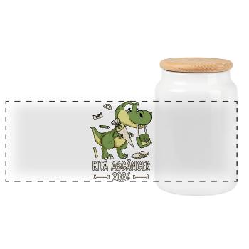 Daycare Graduate 2026 Dinosaur - Panoramic Cookie Jar with Wooden Lid - white - Front