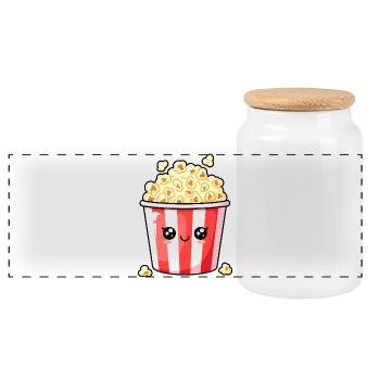 Kawaii Popcorn Bucket - Panoramic Cookie Jar with Wooden Lid - white - Front