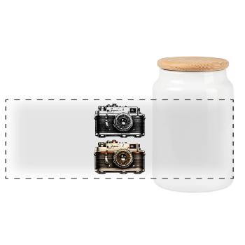 Twin Vintage Camera Duo - Panoramic Cookie Jar with Wooden Lid - white - Front