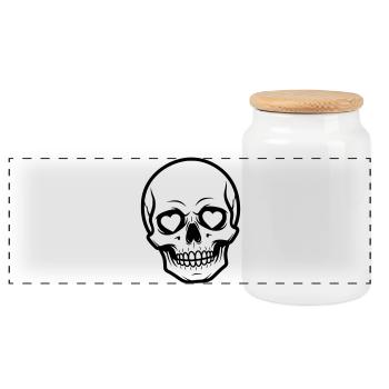 Totenkopf Herz Line Art Illustration Design - Panorama Keksdose mit Holzdeckel - Weiß - Vorne