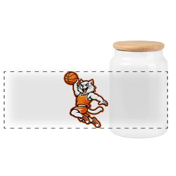 Wütende Basketball-Katze Slam Dunk Maskottchen - Panorama Keksdose mit Holzdeckel - Weiß - Vorne
