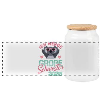 I Will Be Big Sister 2026 Pregnancy - Panoramic Cookie Jar with Wooden Lid - white - Front