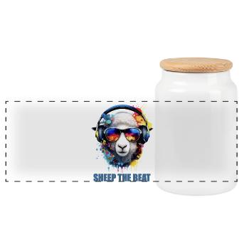 Sheep The Beat: Colorful Headphone Sheep - Panoramic Cookie Jar with Wooden Lid - white - Front
