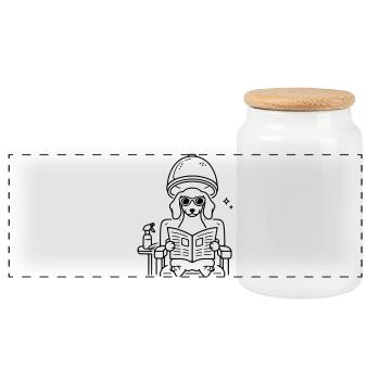 Hund Dackel beim Frisör Minimalistisch Line Art - Panorama Keksdose mit Holzdeckel - Weiß - Vorne