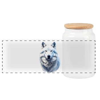 Arctic wolf - Panoramic Cookie Jar with Wooden Lid - white - Front
