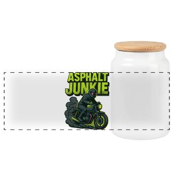 Asphalt Junkie - Motorcycle - Panoramic Cookie Jar with Wooden Lid - white - Front