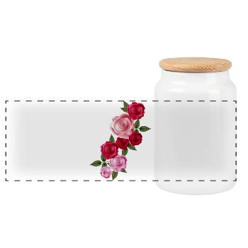 Bright Rose Garland of Red and Pink Roses - Panoramic Cookie Jar with Wooden Lid - white - Front