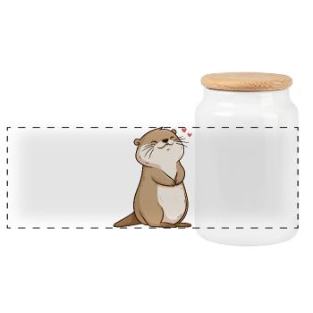 Kawaii Little Otter – Calm and Cute Animal - Panoramic Cookie Jar with Wooden Lid - white - Front