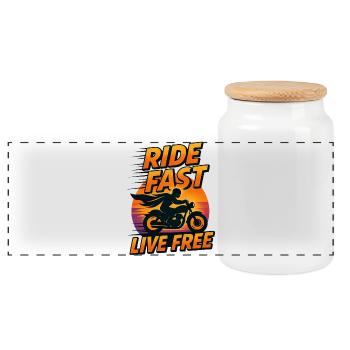 Ride Fast Live Free - Panoramic Cookie Jar with Wooden Lid - white - Front