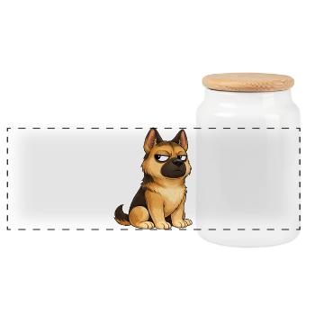 Cool Dog German Shepherd Skeptical - Panoramic Cookie Jar with Wooden Lid - white - Front