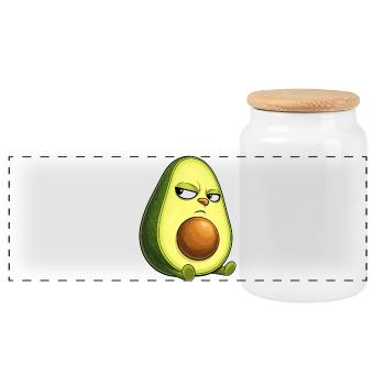 Cool avocado with sunglasses skeptical look - Panoramic Cookie Jar with Wooden Lid - white - Front