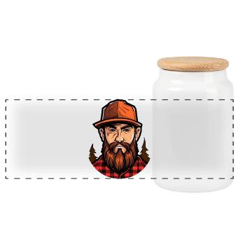 Waldlumberjack Illustration - Panoramic Cookie Jar with Wooden Lid - white - Front