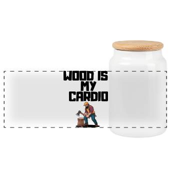 Wood Is My Cardio - Lumberjack Splitting Wood - Panoramic Cookie Jar with Wooden Lid - white - Front
