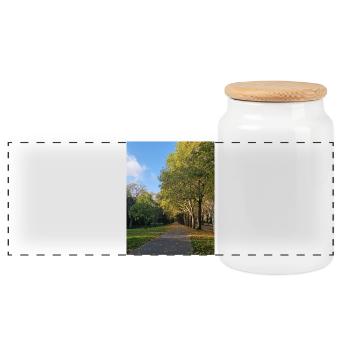 Autumn path through Lauballee - Panoramic Cookie Jar with Wooden Lid - white - Front
