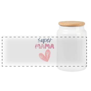 Super Mama - Herz Design - Panorama Keksdose mit Holzdeckel - Weiß - Vorne