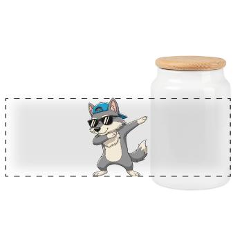 Cool Dabbing Wolf Sonnenbrille Cartoon-Kunst - Panorama Keksdose mit Holzdeckel - Weiß - Vorne
