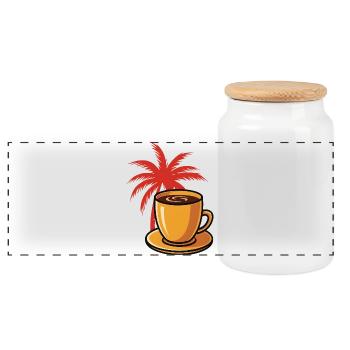 Tropical Coffee Palm Style - Panoramic Cookie Jar with Wooden Lid - white - Front