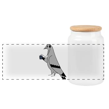 Pigeon with Headphones and Cassette Player – Urban - Panoramic Cookie Jar with Wooden Lid - white - Front