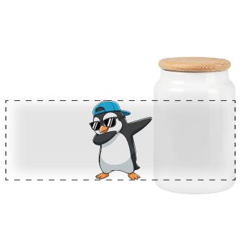Cool Dabbing Penguin Sunglasses Cartoon-Kunst - Panorama Keksdose mit Holzdeckel - Weiß - Vorne
