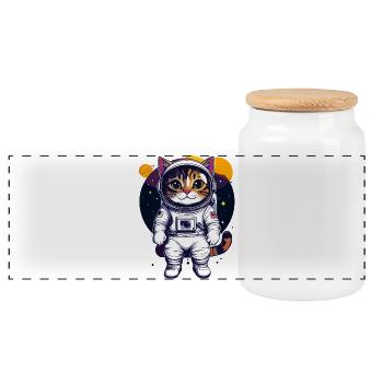 Coole Weltraumkatze Katzenastronaut Katzen Design - Panorama Keksdose mit Holzdeckel - Weiß - Vorne