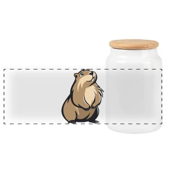 Cute Groundhog - Panoramic Cookie Jar with Wooden Lid - white - Front