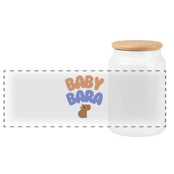 Baby Bara Capybara - Panoramic Cookie Jar with Wooden Lid - white - Front