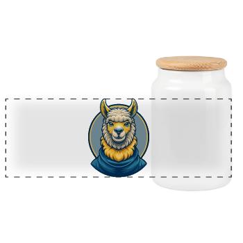 Alpaca Kawaii Maskottchen Cartoon Clipart Logo Abzeichen - Panorama Keksdose mit Holzdeckel - Weiß - Vorne
