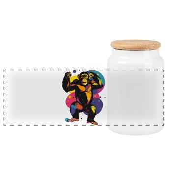 Bunter stehender Schimpanse Affe Pop Art Motiv - Panorama Keksdose mit Holzdeckel - Weiß - Vorne