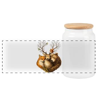 Forest Animals United – Deer Fox Bear Illustration - Panoramic Cookie Jar with Wooden Lid - white - Front