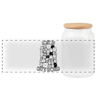 Perdu dans le monde de Chat - Boîte à biscuits avec couvercle en bois - blanc - Devant