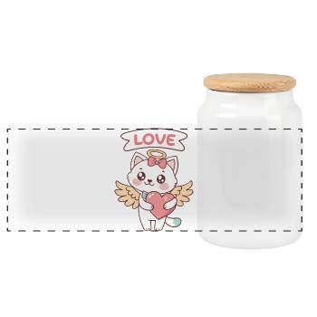 Chat Ange Cœur Kawaii - Boîte à biscuits avec couvercle en bois - blanc - Devant