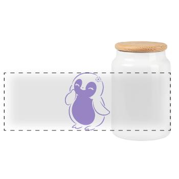 Cute Minimalist Penguin Silhouette Girl - Panoramic Cookie Jar with Wooden Lid - white - Front