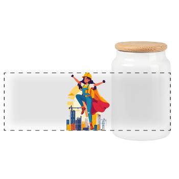 Héroïne de la construction du motif des ouvriers sur chantier - Boîte à biscuits avec couvercle en bois - blanc - Devant