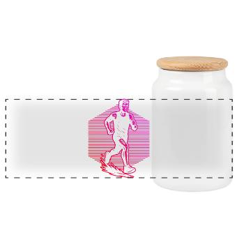 Running Illustration für Rennen - Panorama Keksdose mit Holzdeckel - Weiß - Vorne