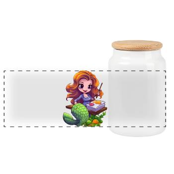 Artiste sirène à la planche à dessin - Boîte à biscuits avec couvercle en bois - blanc - Devant