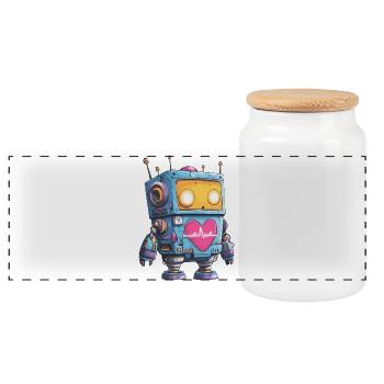 Herzroboter Neon Herz Beat - Panorama Keksdose mit Holzdeckel - Weiß - Vorne