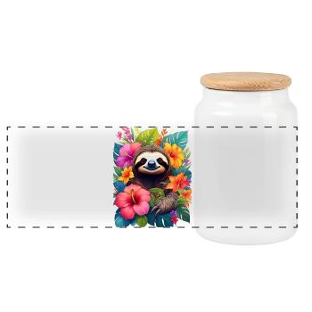 Paresseux parmi les fleurs exotiques dans la jungle - Boîte à biscuits avec couvercle en bois - blanc - Devant