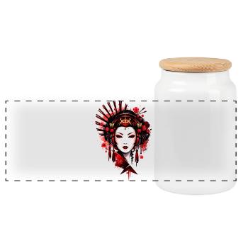 Mystische Geisha im roten Art-Style  - Panorama Keksdose mit Holzdeckel - Weiß - Vorne