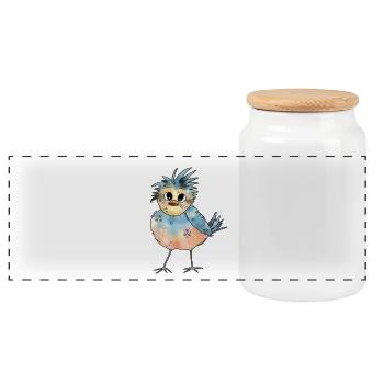 Bunter_Vogel - Panorama Keksdose mit Holzdeckel - Weiß - Vorne
