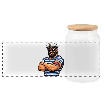 Sailor with tattoo - Panoramic Cookie Jar with Wooden Lid - white - Front